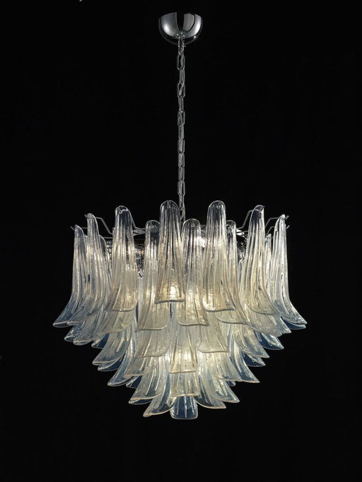 Mid-century-style opaline Murano glass petal chandelier