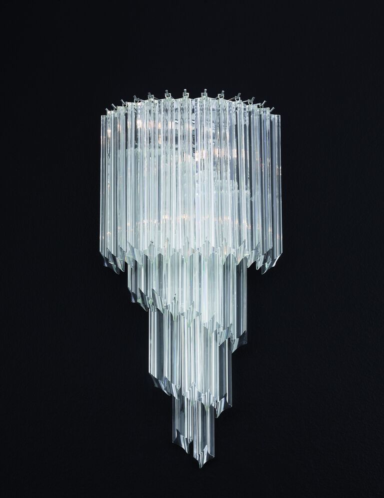 Elegant cascading Murano glass  prism wall chandelier