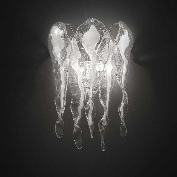 Mid-century white & clear piastra glass wall light