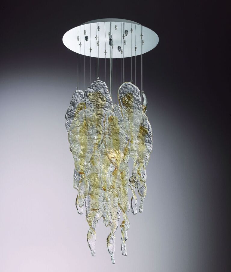 Modernist mid-century amber Murano piastra glass canopy light