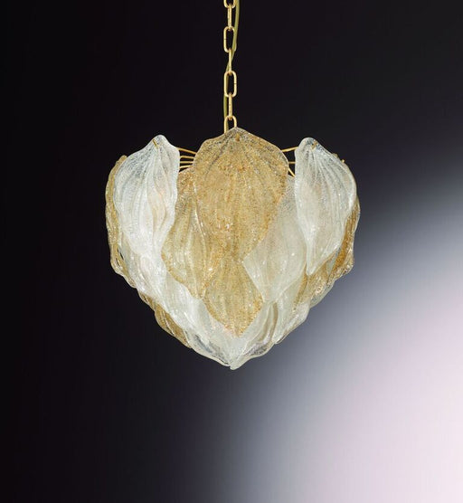 Amber or clear Venetian piastra glass pendant light with chrome or 24 carat gold frame