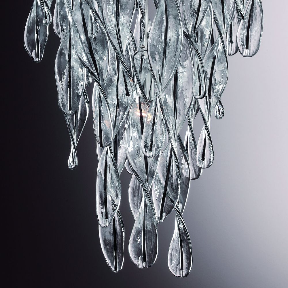 Modernist style canopy ceiling light with clear and black Murano piastra glass