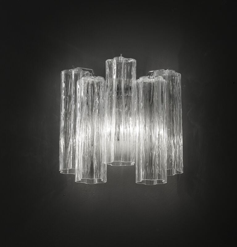 Mid-century clear Tronchi style wall light in Murano glass with custom options