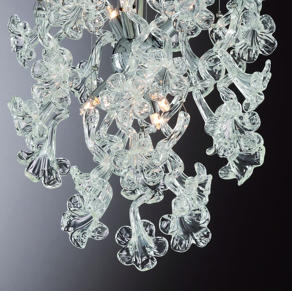 Pretty mid-century style chandelier with clear glass flowers