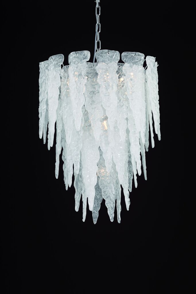 Custom icicle chandelier with clear & white Murano glass