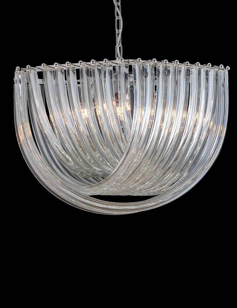 Elegant large modern Venetian glass pendant light with gold or chrome frame