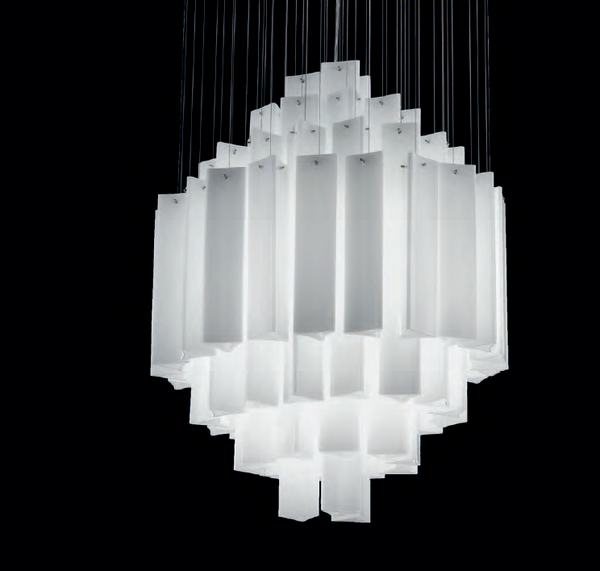 Modern prismatic glass ceiling pendant in custom colours