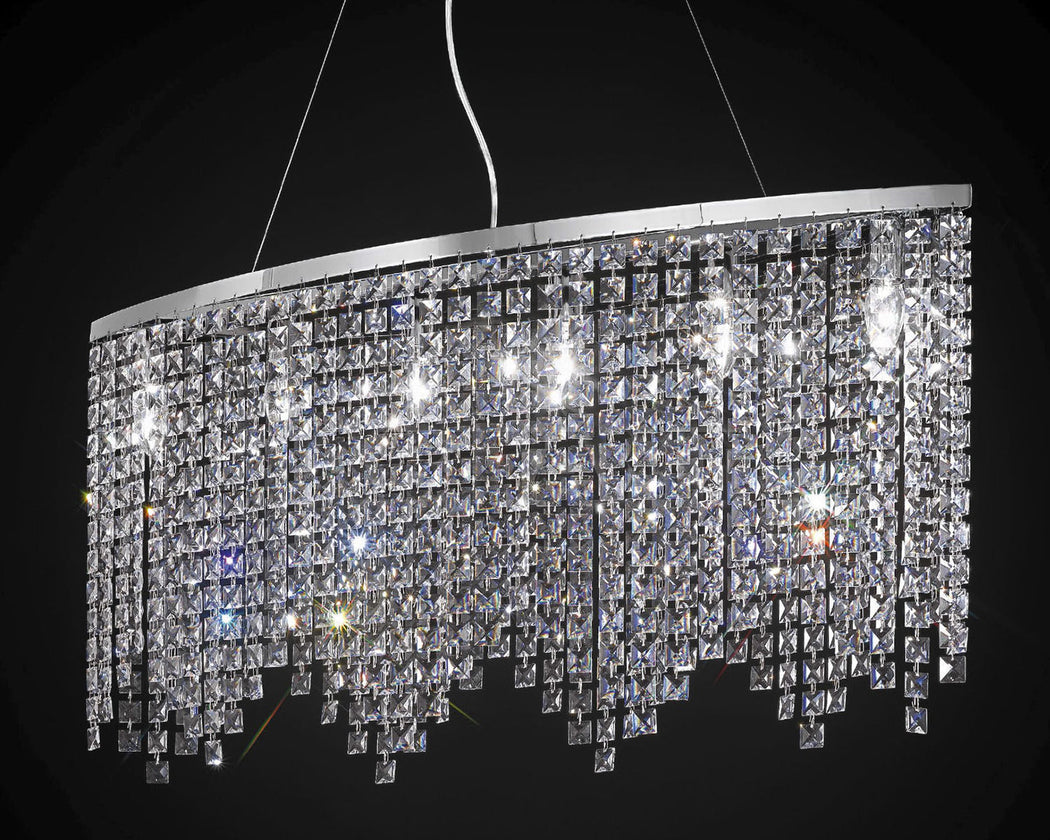 Beautiful modern island chandelier with glittering lead crystal octagons