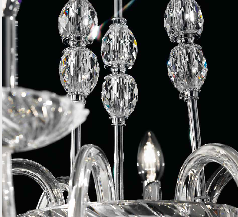 Tasteful modern gold or chrome Italian chandelier with Swarovski crystal detail