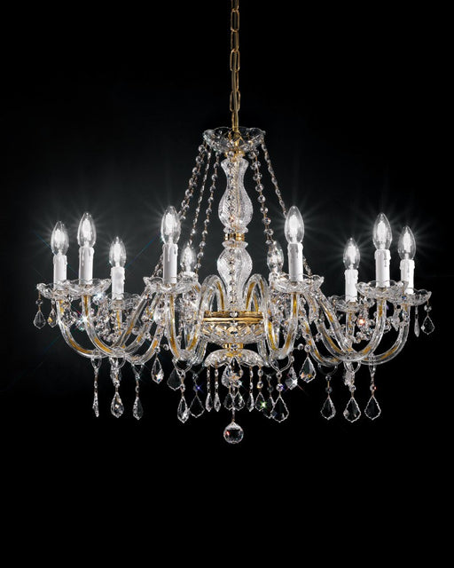 Ornate Italian gold or chrome chandelier with Asfour crystal in 8 sizes