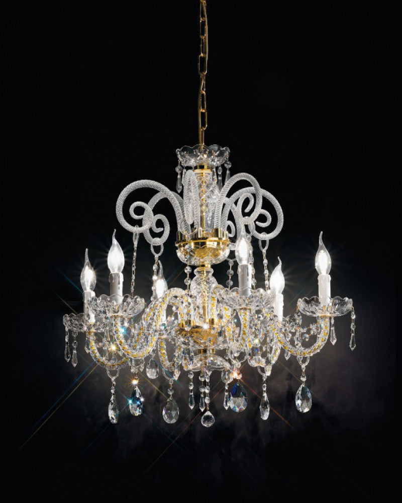 Exquisitely-crafted chrome or gold Italian chandelier with Asfour crystal decoration