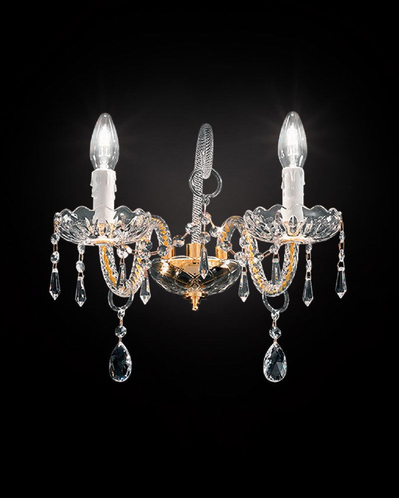 Exquisitely-crafted chrome or gold Italian wall sconce with Asfour crystal decoration
