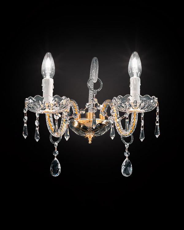 Exquisitely-crafted chrome or gold Italian wall sconce with Asfour crystal decoration