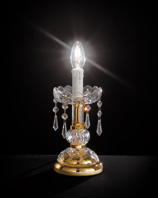 Exquisitely-crafted chrome or gold Italian table lamp with Asfour crystal decoration