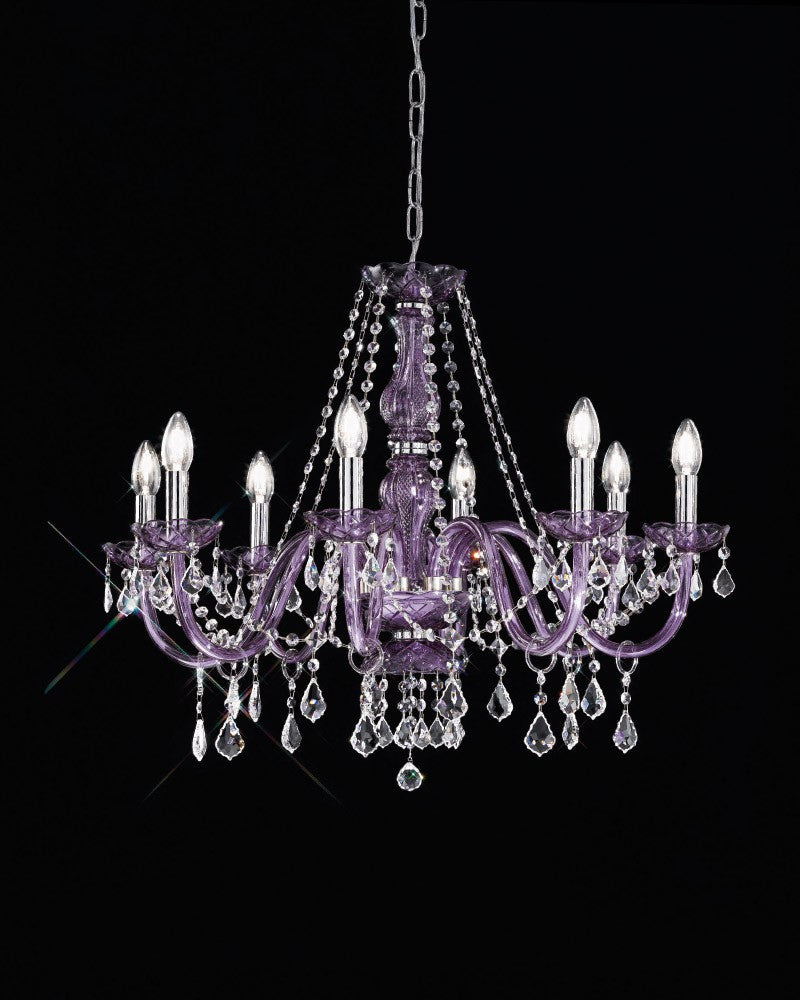 Ornate crystal chandelier in custom colors with gold or chrome frame