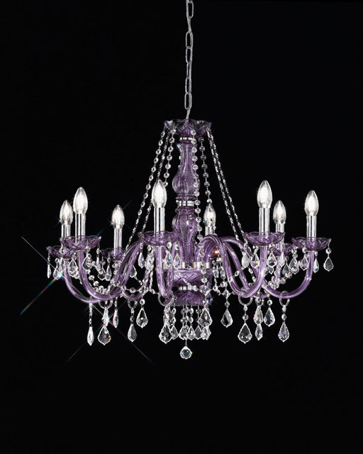 Ornate crystal chandelier in custom colors with gold or chrome frame
