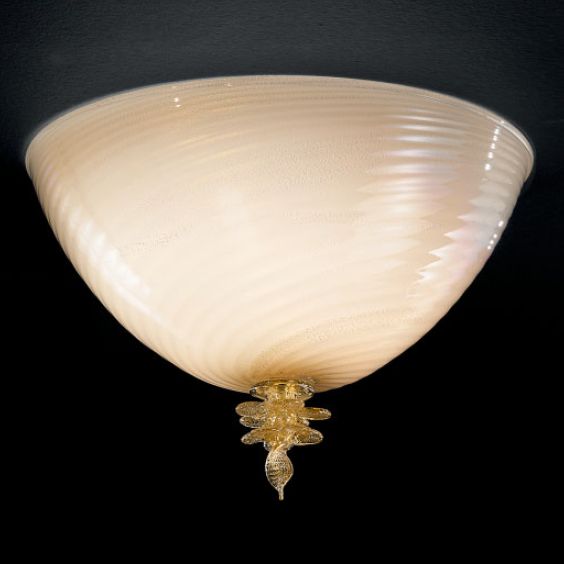 Classic milky-white Murano glass flush ceiling light with 24 carat gold decoration
