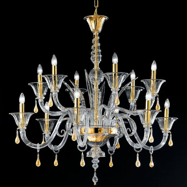 Modern clear, black or orange Murano glass centerpiece chandelier with 12 lights