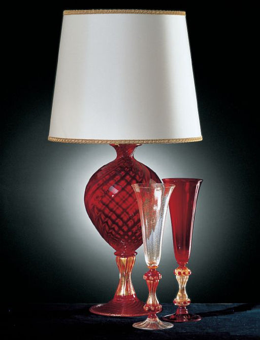 Traditional red Murano glass table light with white shade and bespoke colors