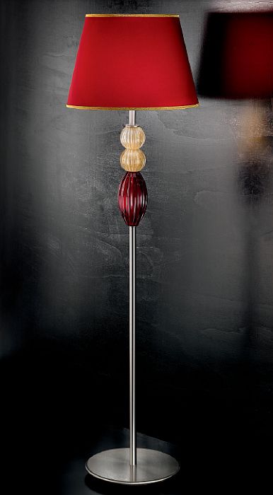 Classic Venetian floor lamp with red and amber Murano glass spheres