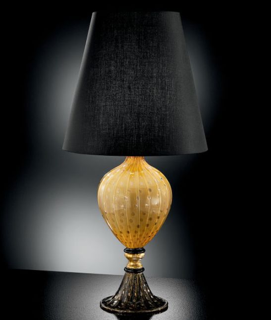 Black and golden yellow Murano glass table lamp with bespoke color option