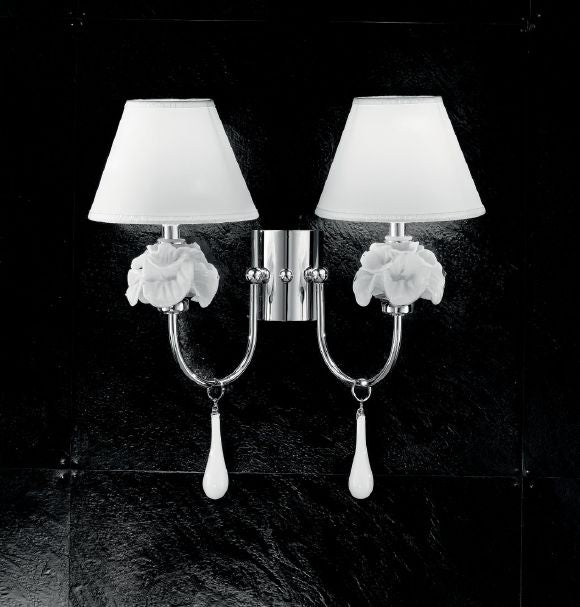 Gorgeous Murano glass wall light with handcrafted milk white glass flowers