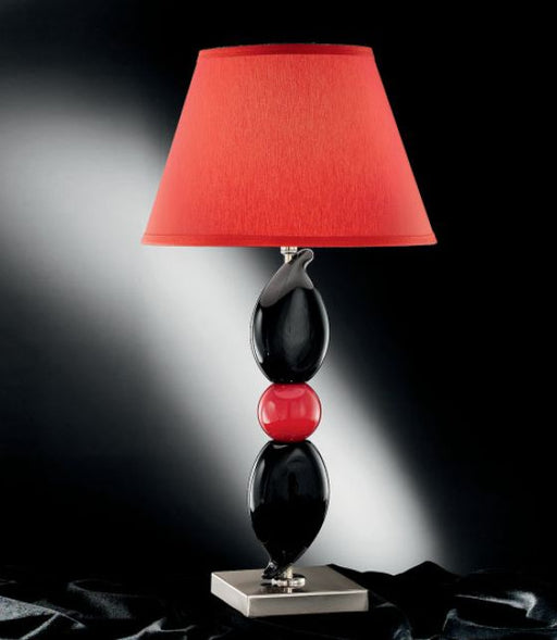 Classic coral red and black Murano glass table lamp with red shade