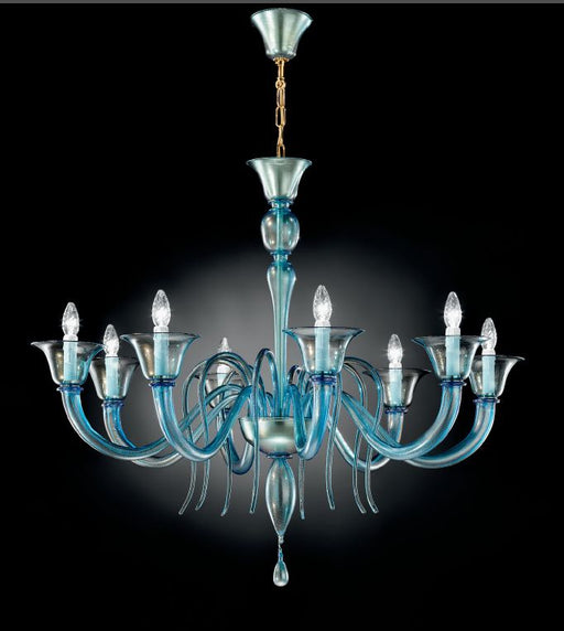 Aquamarine Murano glass chandelier with 6 or 8 lights and custom color option