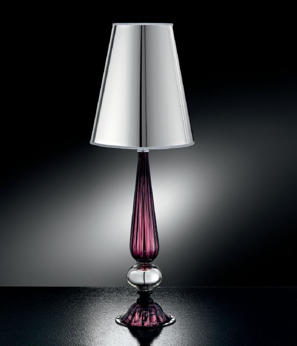 Modern 100 cm  purple Murano glass table lamp with silver leaf finish
