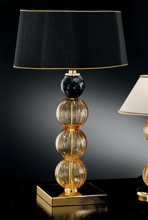 Modern Italian table lamp with black and amber Murano glass spheres