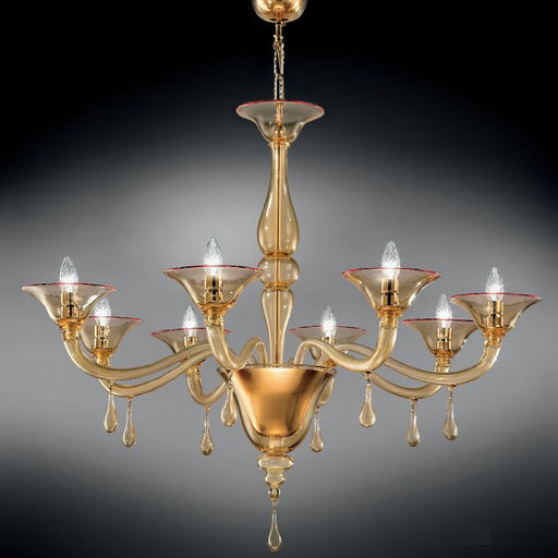 Modern amber Murano glass 8 light chandelier with pretty droplets