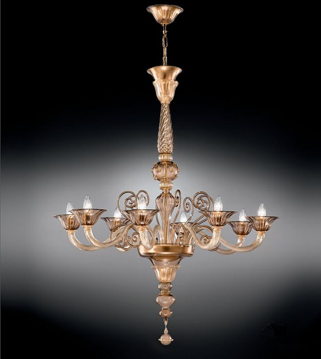 Elegant modern smoked Venetian glass chandelier with 8 or 6 lights