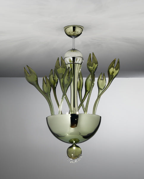 Very impressive green Murano glass ceiling light measuring 37 " in height