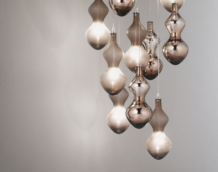 Modern chocolate or white & silver Murano glass stairwell chandelier