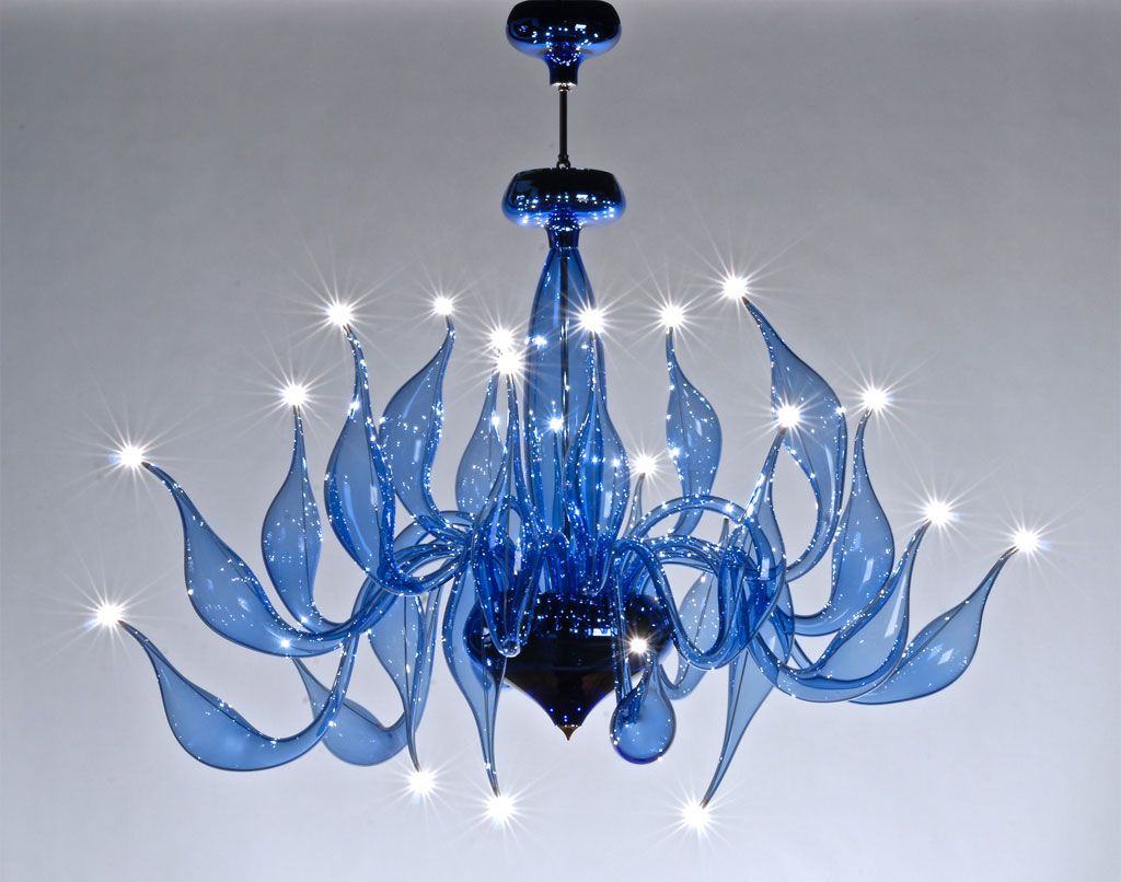 Pretty light blue Murano glass art chandelier with 24 lights