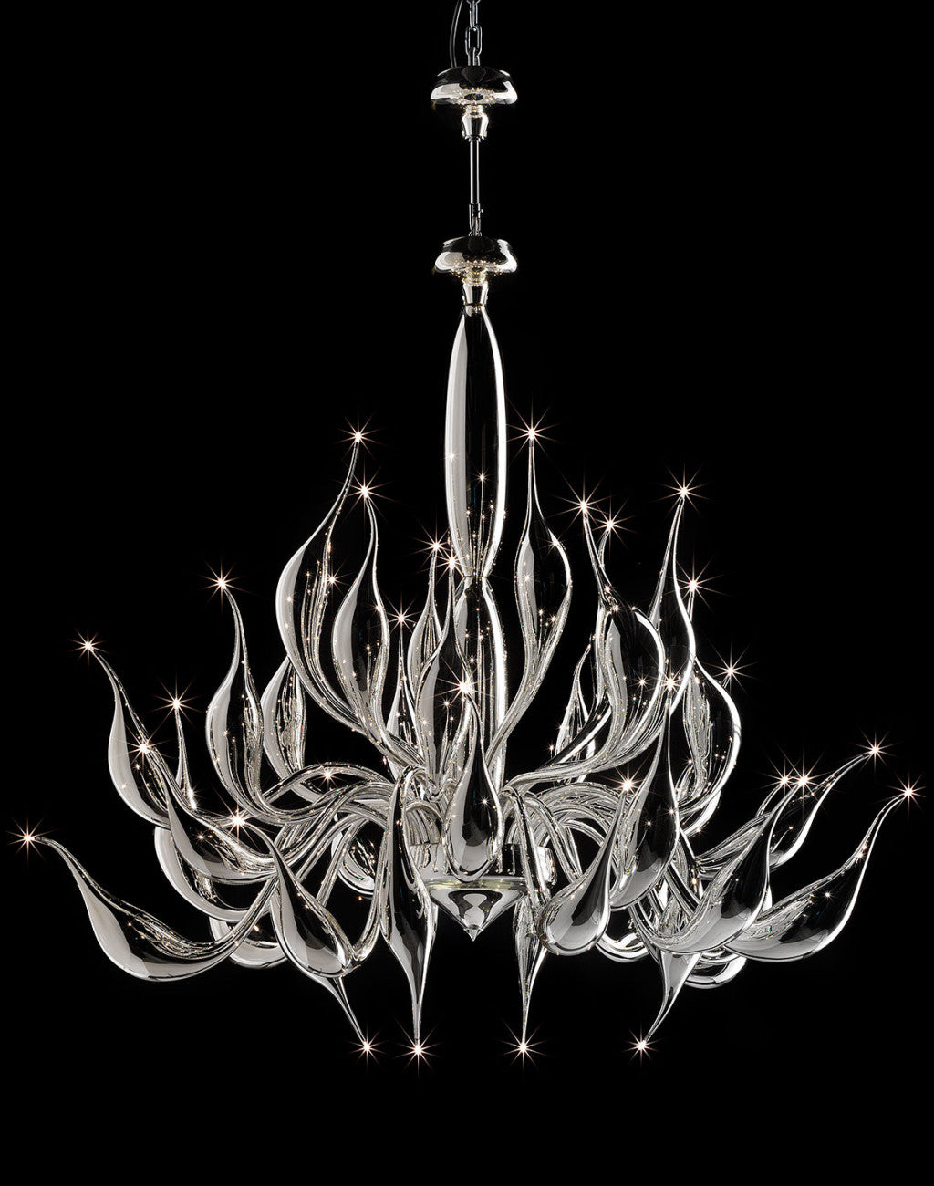 Glorious 24 light Venetian art glass chandelier with silver mirrored glass finish