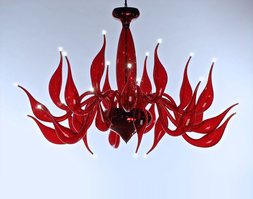 Stunning modern red Murano glass chandelier with 24 lights