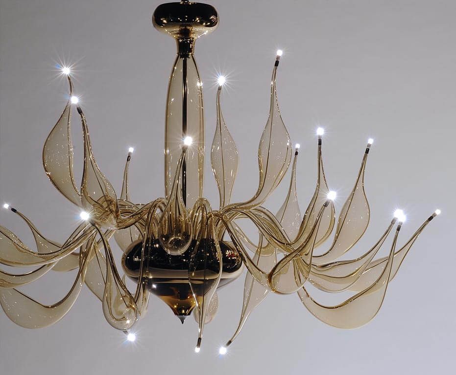 Modern art glass chandelier in elegant champagne smoke