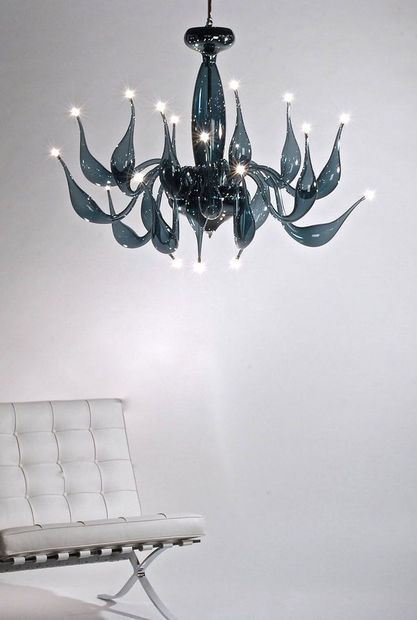 Modern grey Murano glass art chandelier with 24 lights
