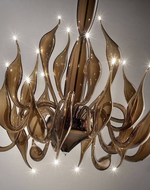 Beautiful tobacco-colored Murano art glass chandelier with 24 lights