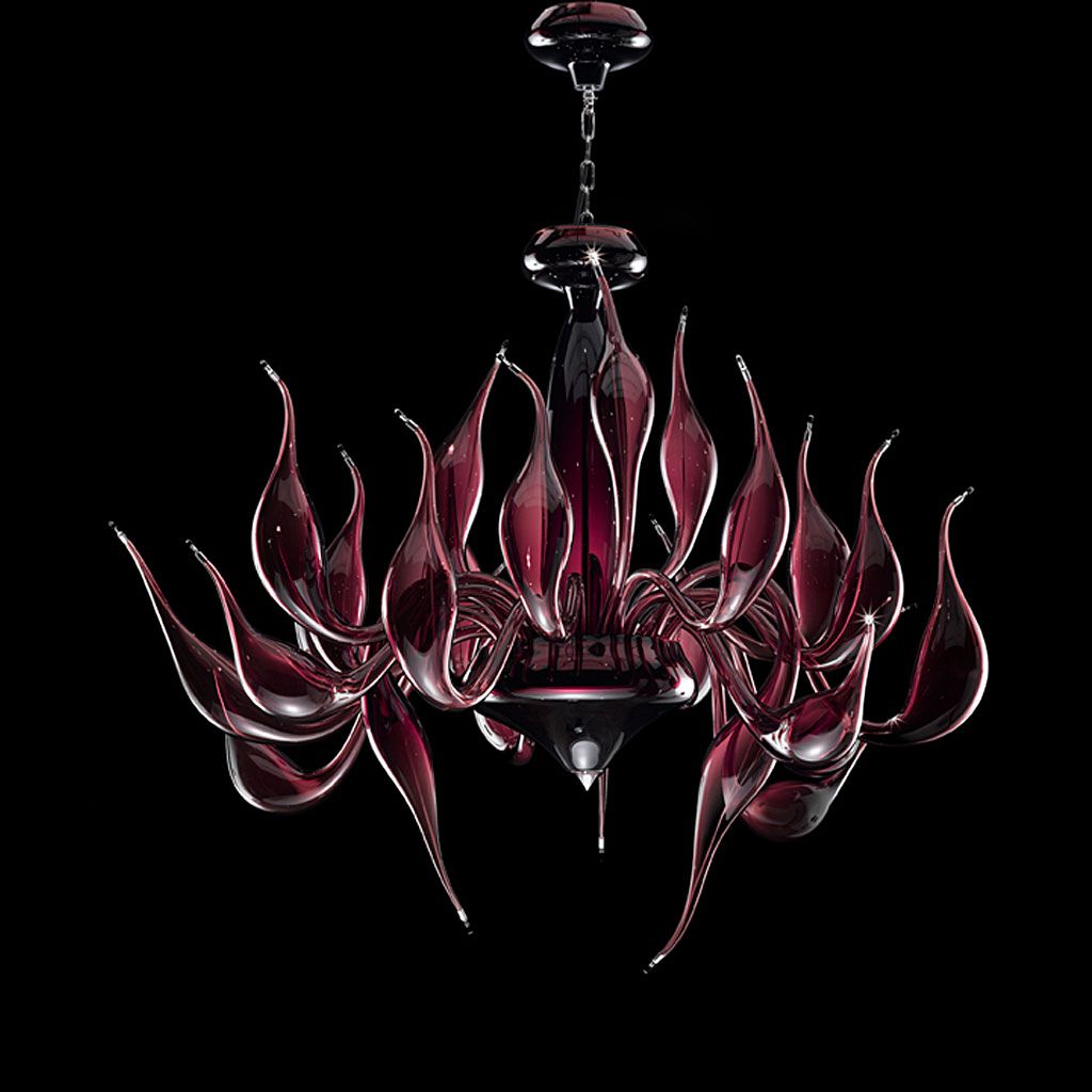 Rich amethyst Murano art glass chandelier with 24 lights