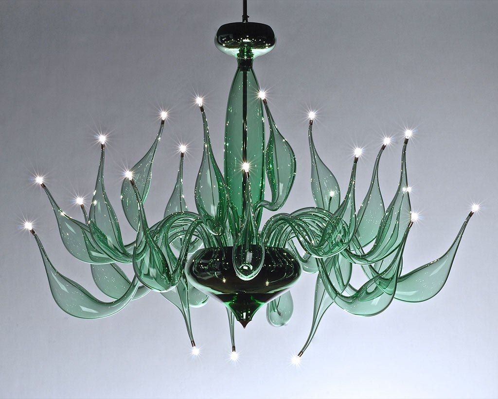 Stylish green Venetian art glass chandelier with 24 lights