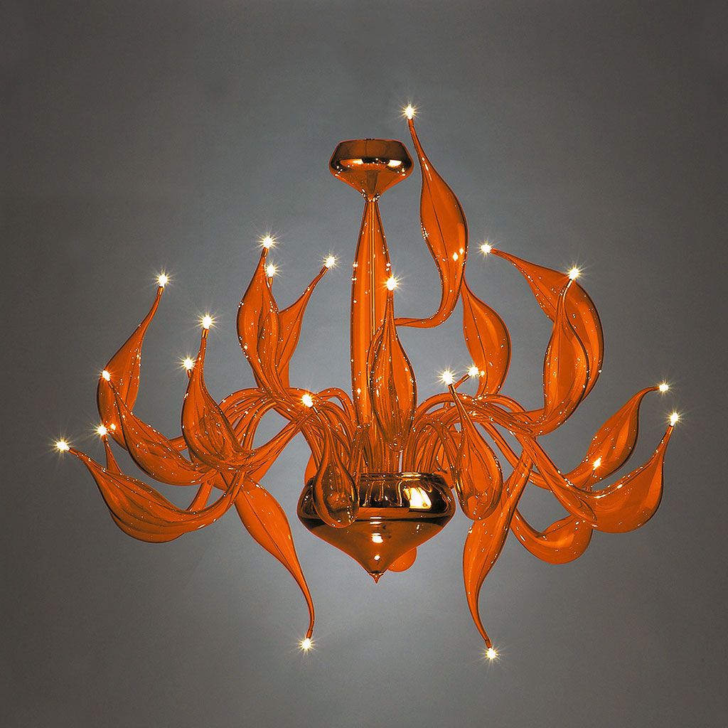 Beautiful bright orange Venetian art glass chandelier with 24 lights