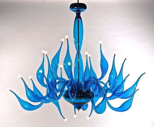 Vibrant light turquoise Murano art glass chandelier with 24 lights
