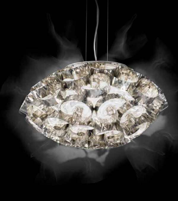 Beautiful wrought iron & glass pendant light with curled rosebuds