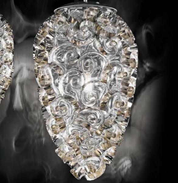 Modern wrought iron pendant light with stylized rosebuds