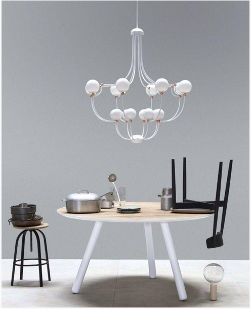 Modern mid-century style white glass globe chandelier