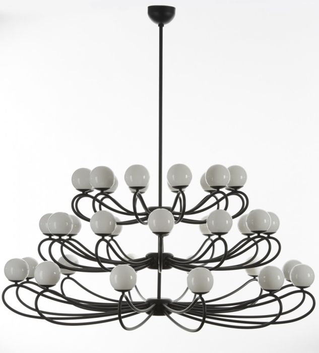 Modern mid-century white globe chandelier with 36 lights