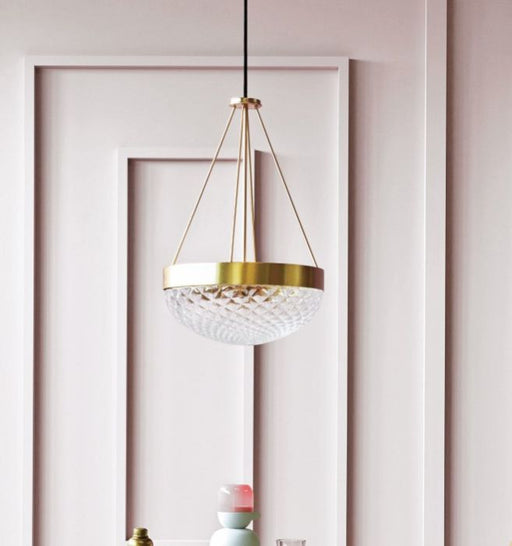 Brass or black hanging light with Murano balloton glass diffuser