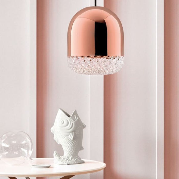 Copper or black pendant light with Murano balloton glass shade